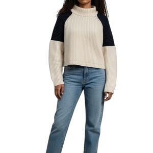 BA&SH Parris Women’s Cable Knit Turtleneck 2 Tone Color Block Sweater Medium